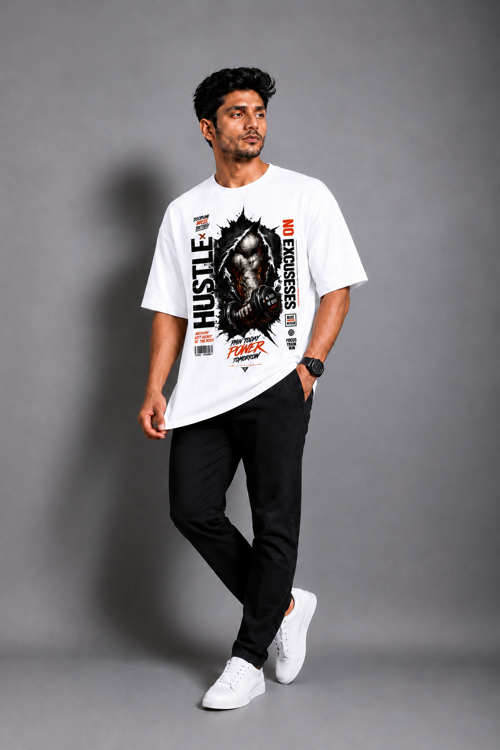 Oversized Terry Tee – Front Hustle Graphic