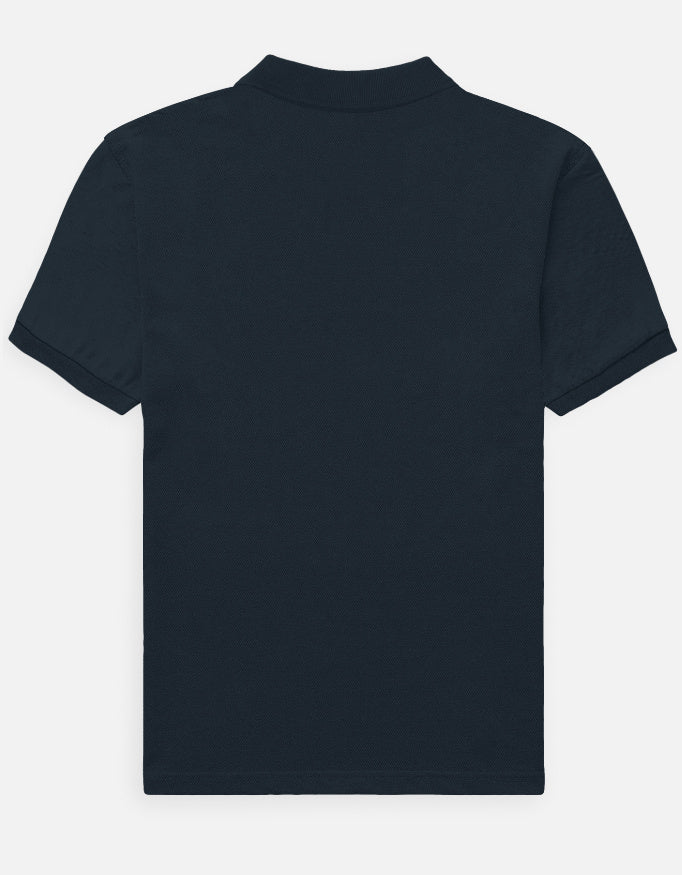Navy blue polo shirt, back view