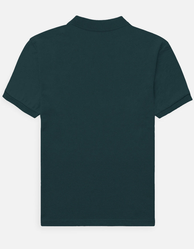 Petrol blue polo t-shirt, back view